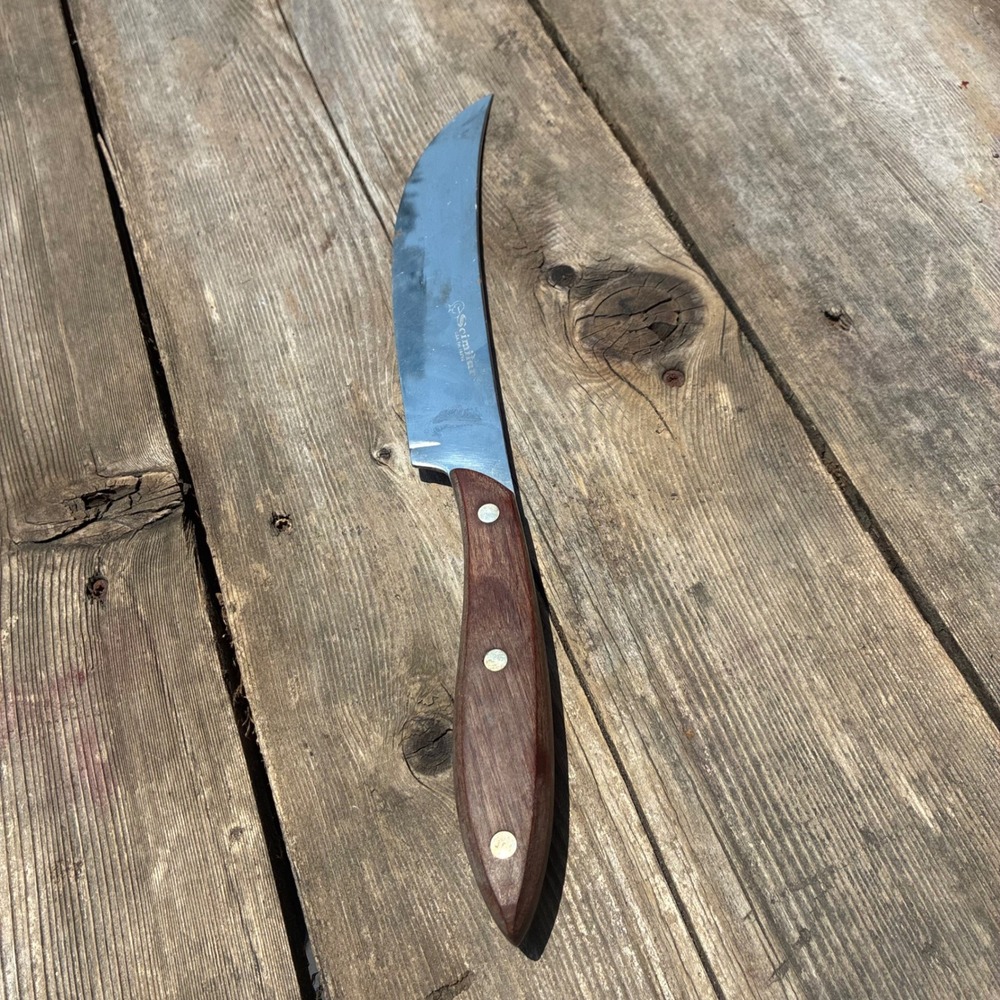 Vintage‎ Scimitar 8.5" Curved Slicing Knife Wood Handle Patent Stamped